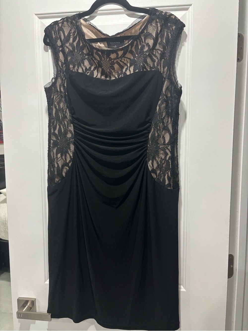 R&M Richards Black Lace Sheath Dress with Nude Lining
